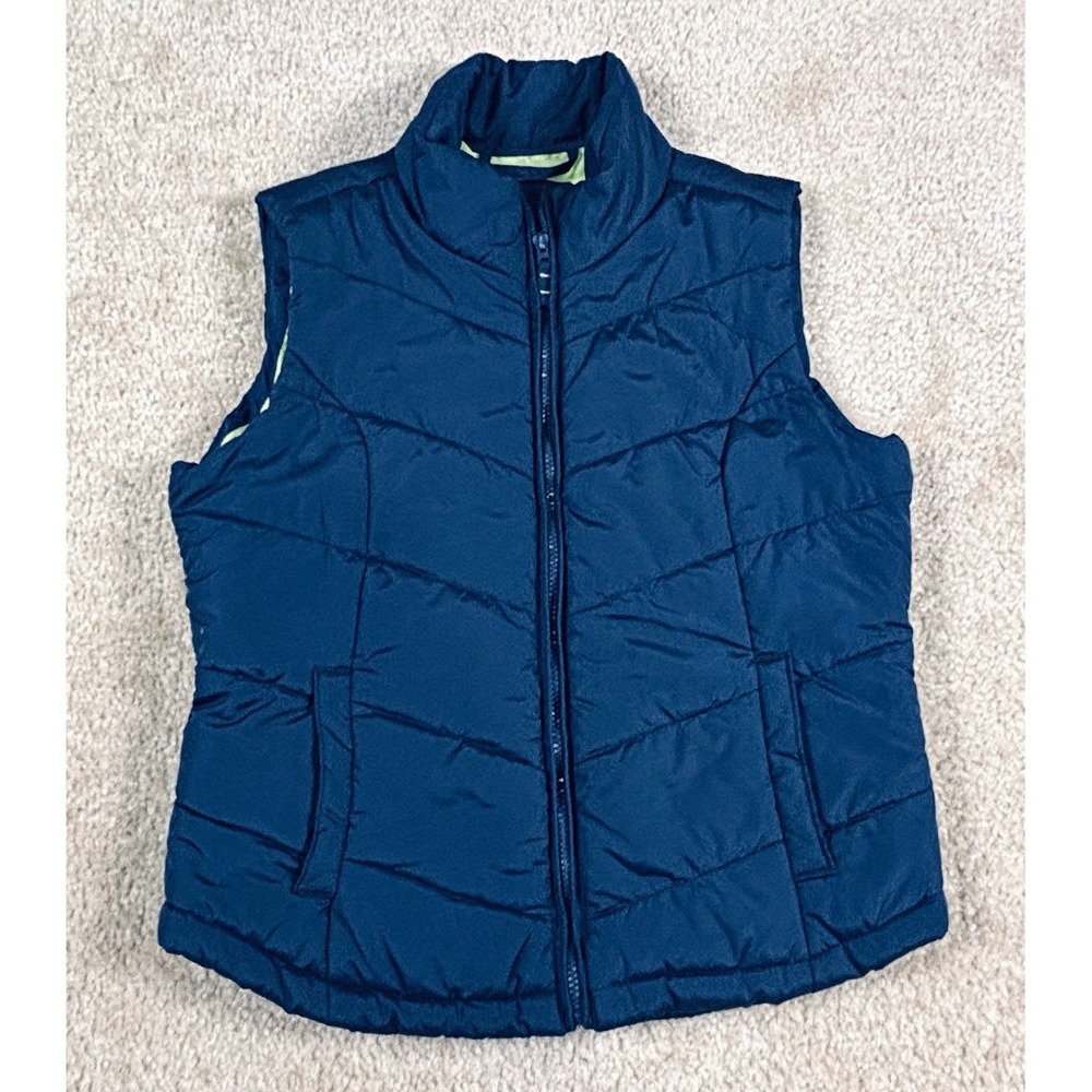Aéropostale Womens Blue Quilted Puffer Vest Full Zip Pockets Sleeveless L/G